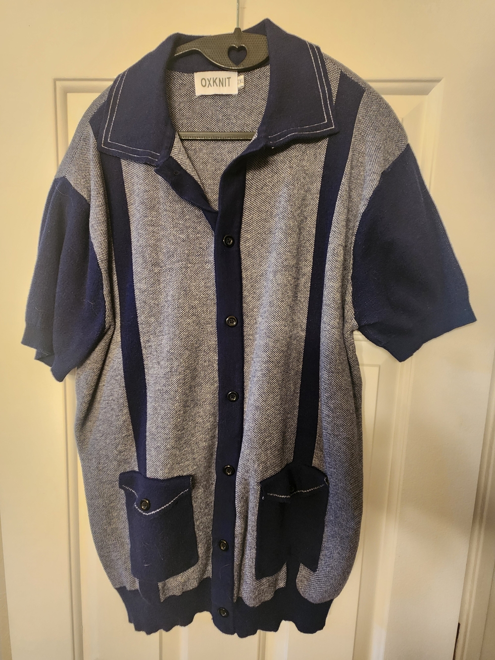 Oxknit 2XL Men's Short-Sleeve Button  - Navy & Gray